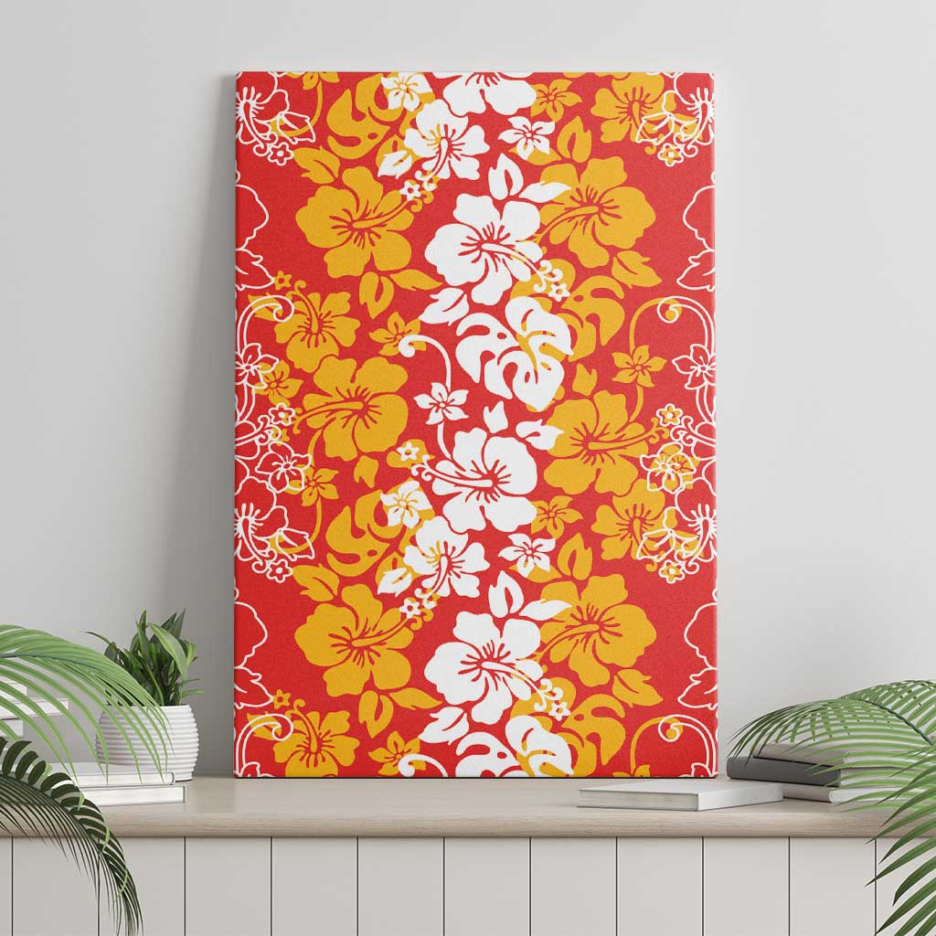 Hawaiian Lei Day Canvas Wall Art Red Hibiscus Flowers Lei Art