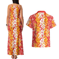 Hawaiian Lei Day Couples Matching Tank Maxi Dress and Hawaiian Shirt Red Hibiscus Flowers Lei Art