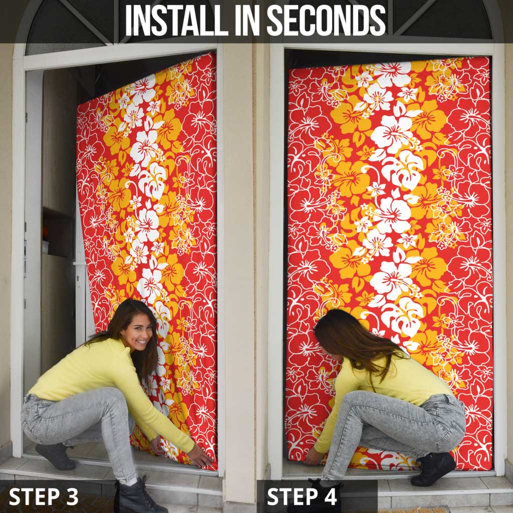 Hawaiian Lei Day Door Cover Red Hibiscus Flowers Lei Art - Polynesian Pride