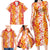 Hawaiian Lei Day Family Matching Long Sleeve Bodycon Dress and Hawaiian Shirt Red Hibiscus Flowers Lei Art