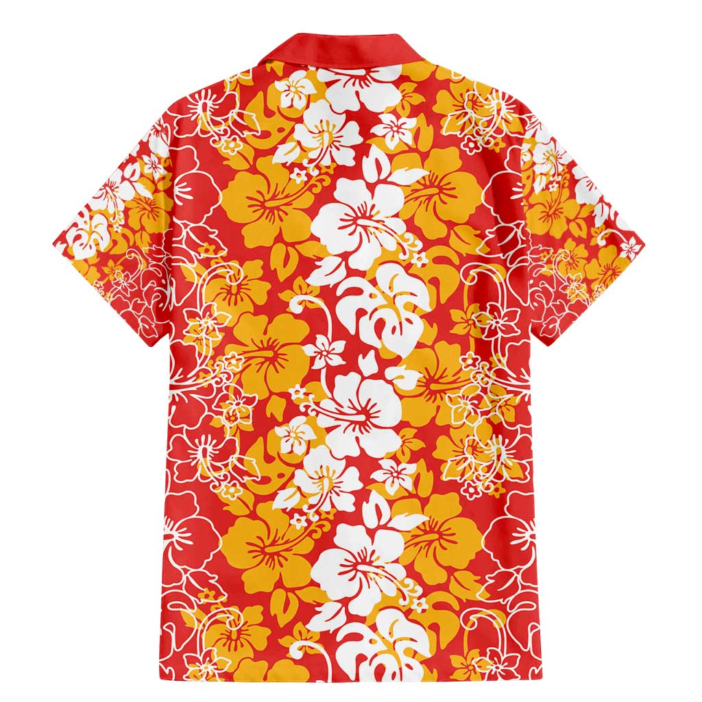 Hawaiian Lei Day Family Matching Mermaid Dress and Hawaiian Shirt Red Hibiscus Flowers Lei Art