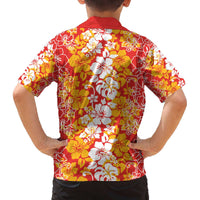 Hawaiian Lei Day Family Matching Off The Shoulder Long Sleeve Dress and Hawaiian Shirt Red Hibiscus Flowers Lei Art LT9 - Polynesian Pride