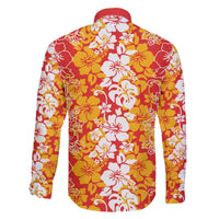 Hawaiian Lei Day Family Matching Off The Shoulder Long Sleeve Dress and Hawaiian Shirt Red Hibiscus Flowers Lei Art LT9 - Polynesian Pride