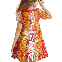 Hawaiian Lei Day Family Matching Summer Maxi Dress and Hawaiian Shirt Red Hibiscus Flowers Lei Art