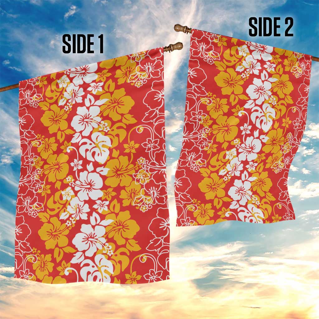 Hawaiian Lei Day Garden Flag Red Hibiscus Flowers Lei Art