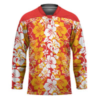 Hawaiian Lei Day Hockey Jersey Red Hibiscus Flowers Lei Art - Polynesian Pride