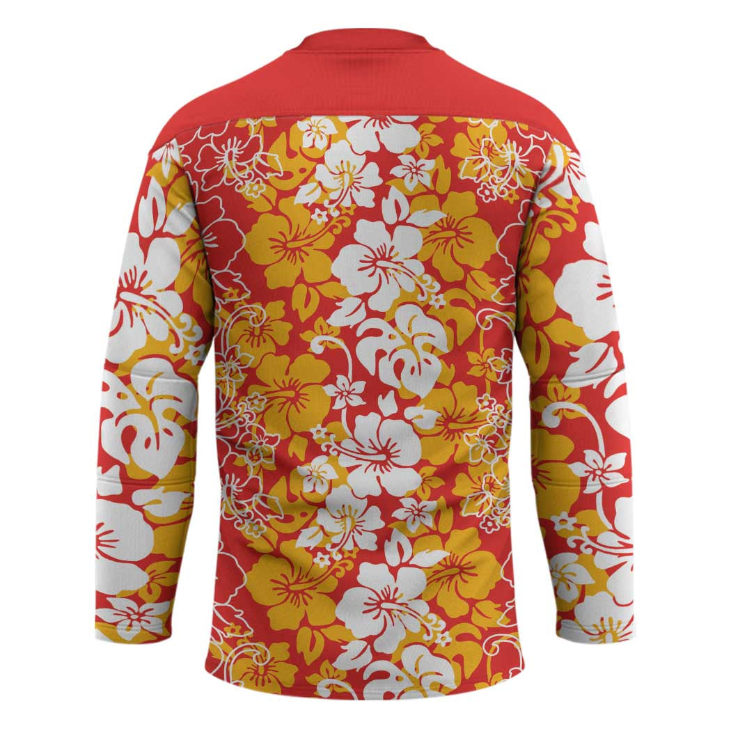 Hawaiian Lei Day Hockey Jersey Red Hibiscus Flowers Lei Art - Polynesian Pride