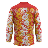 Hawaiian Lei Day Hockey Jersey Red Hibiscus Flowers Lei Art - Polynesian Pride