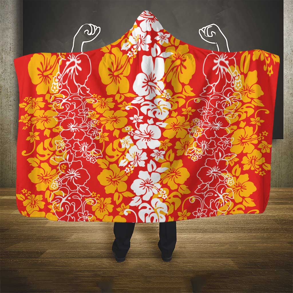 Hawaiian Lei Day Hooded Blanket Red Hibiscus Flowers Lei Art
