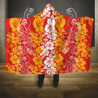 Hawaiian Lei Day Hooded Blanket Red Hibiscus Flowers Lei Art