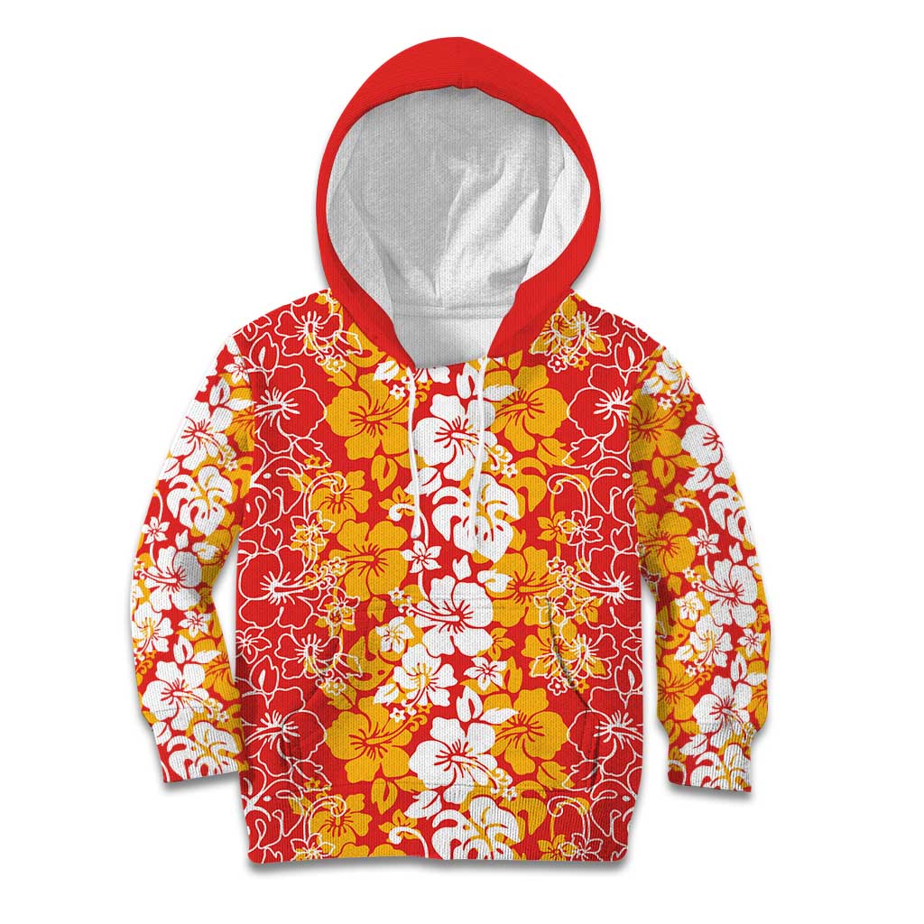 Hawaiian Lei Day Kid Hoodie Red Hibiscus Flowers Lei Art