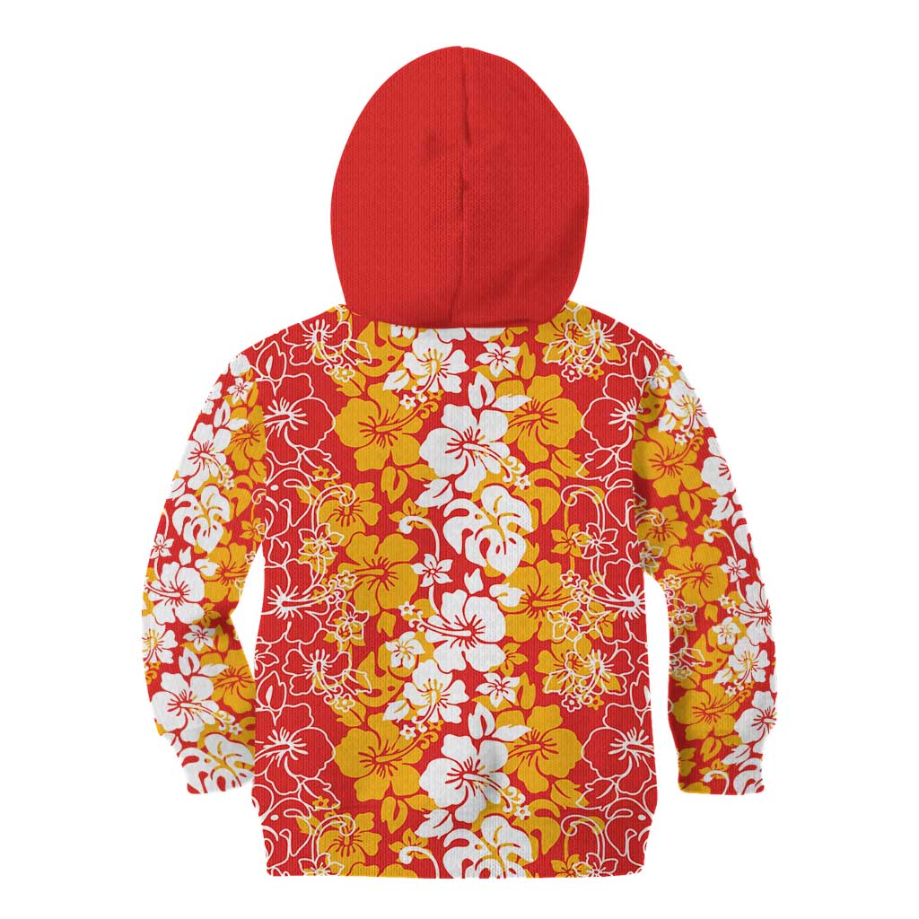 Hawaiian Lei Day Kid Hoodie Red Hibiscus Flowers Lei Art