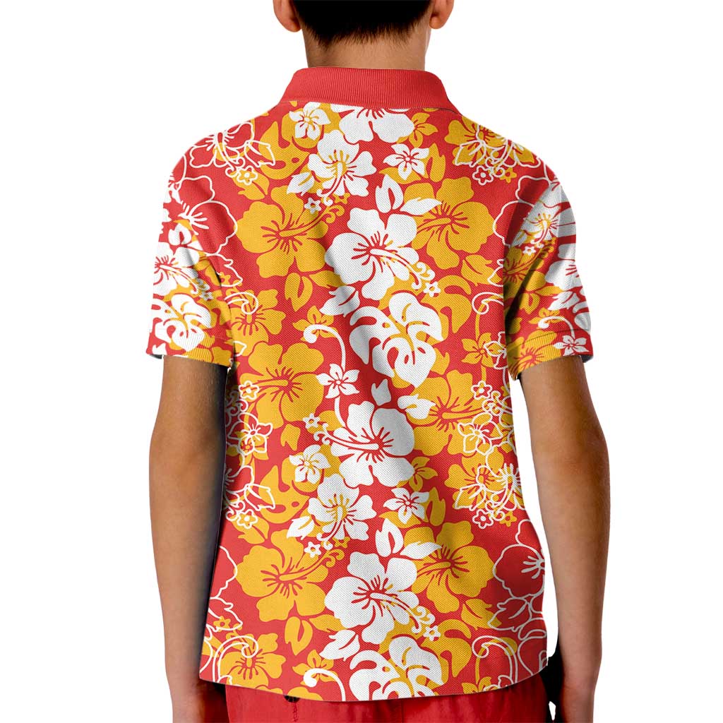 Hawaiian Lei Day Kid Polo Shirt Red Hibiscus Flowers Lei Art