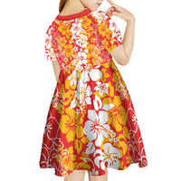 Hawaiian Lei Day Kid Short Sleeve Dress Red Hibiscus Flowers Lei Art