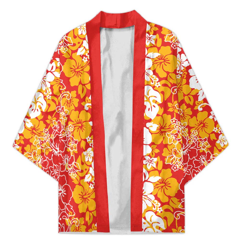 Hawaiian Lei Day Kimono Red Hibiscus Flowers Lei Art - Polynesian Pride