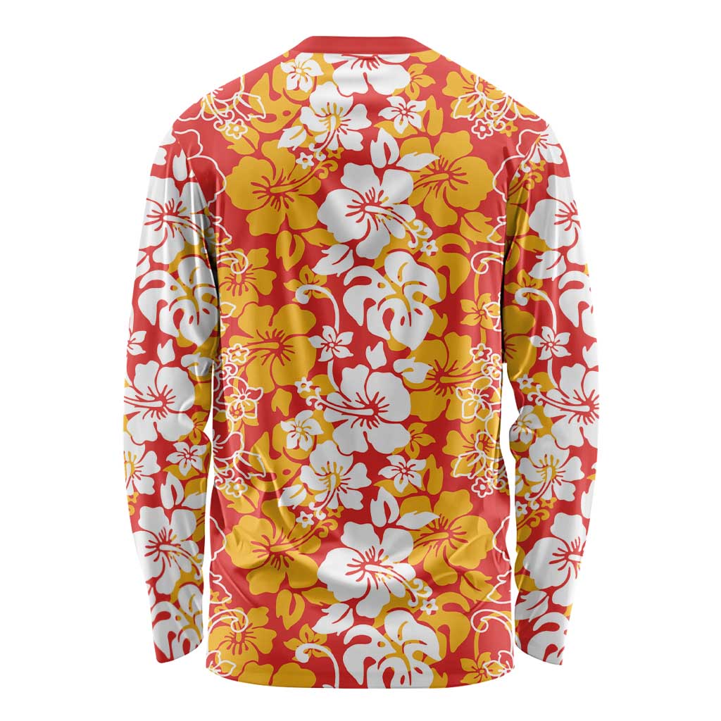 Hawaiian Lei Day Long Sleeve Shirt Red Hibiscus Flowers Lei Art