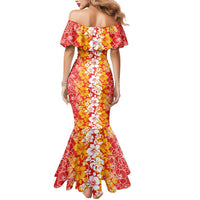 Hawaiian Lei Day Mermaid Dress Red Hibiscus Flowers Lei Art