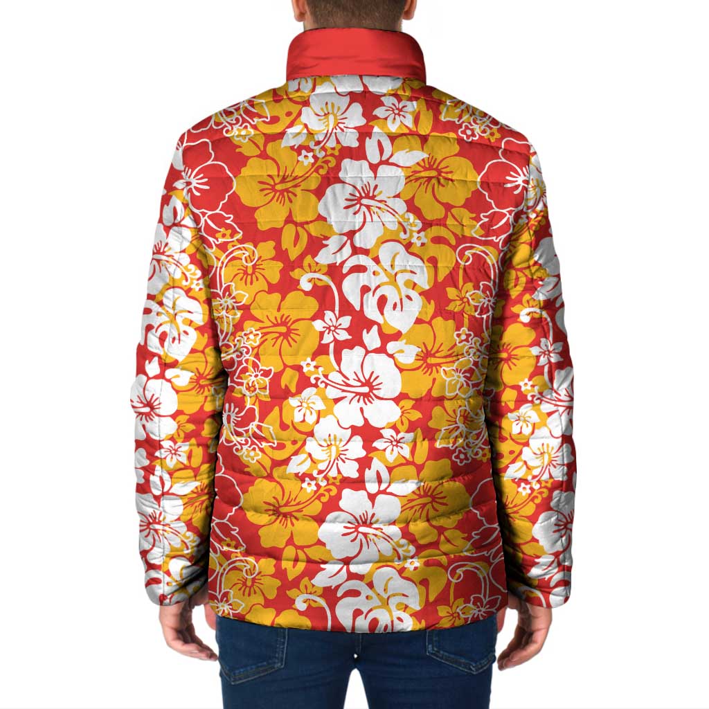 Hawaiian Lei Day Padded Jacket Red Hibiscus Flowers Lei Art - Polynesian Pride