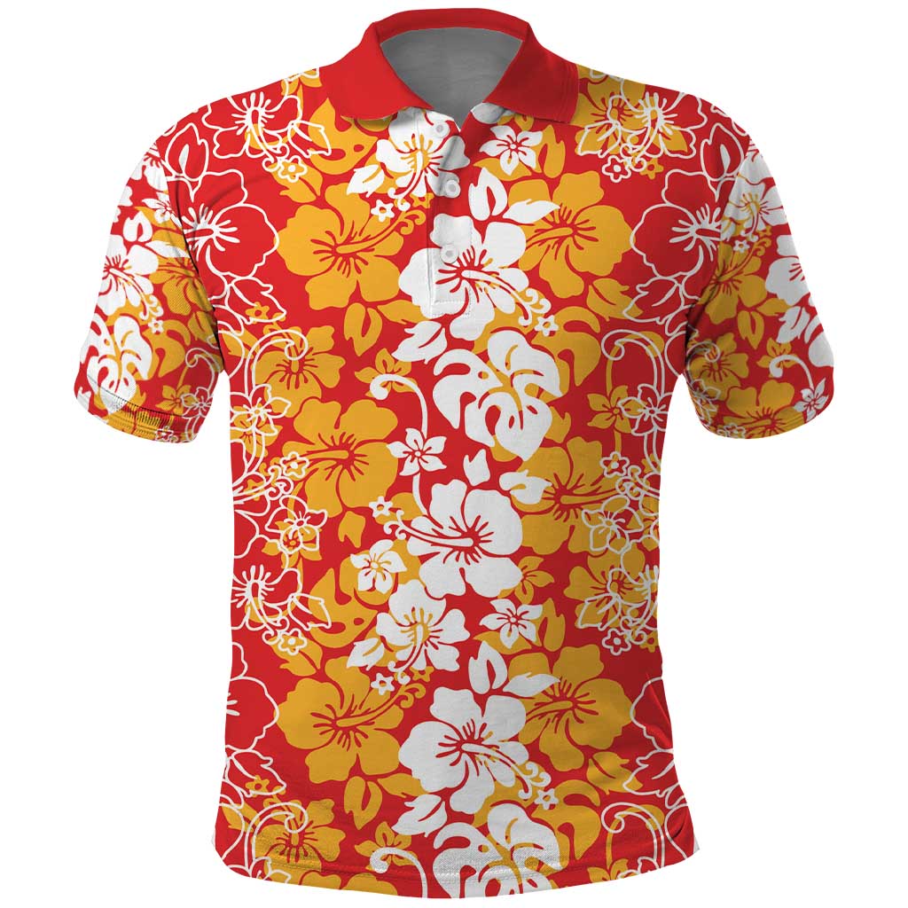 Hawaiian Lei Day Polo Shirt Red Hibiscus Flowers Lei Art LT9 Red - Polynesian Pride