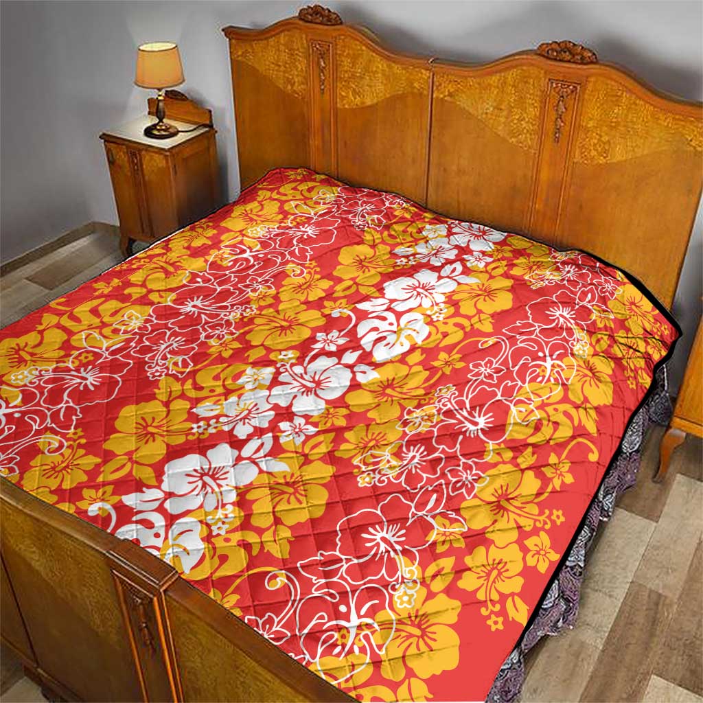 Hawaiian Lei Day Quilt Red Hibiscus Flowers Lei Art