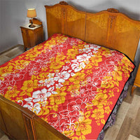 Hawaiian Lei Day Quilt Red Hibiscus Flowers Lei Art