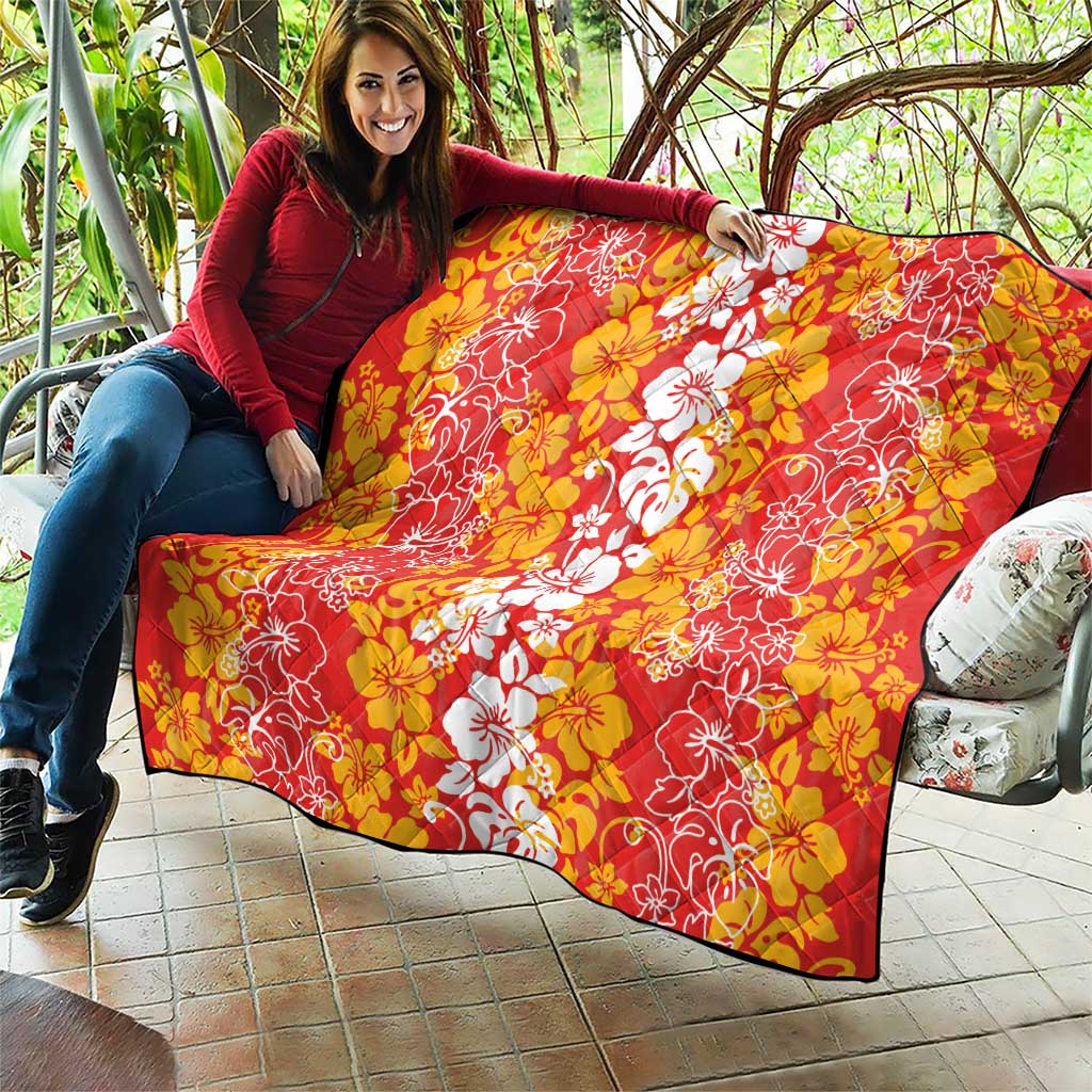 Hawaiian Lei Day Quilt Red Hibiscus Flowers Lei Art
