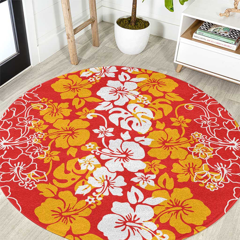 Hawaiian Lei Day Round Carpet Red Hibiscus Flowers Lei Art
