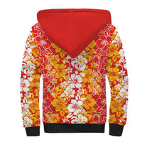 Hawaiian Lei Day Sherpa Hoodie Red Hibiscus Flowers Lei Art