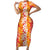 Hawaiian Lei Day Short Sleeve Bodycon Dress Red Hibiscus Flowers Lei Art