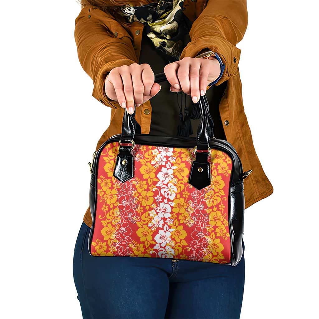 Hawaiian Lei Day Shoulder Handbag Red Hibiscus Flowers Lei Art