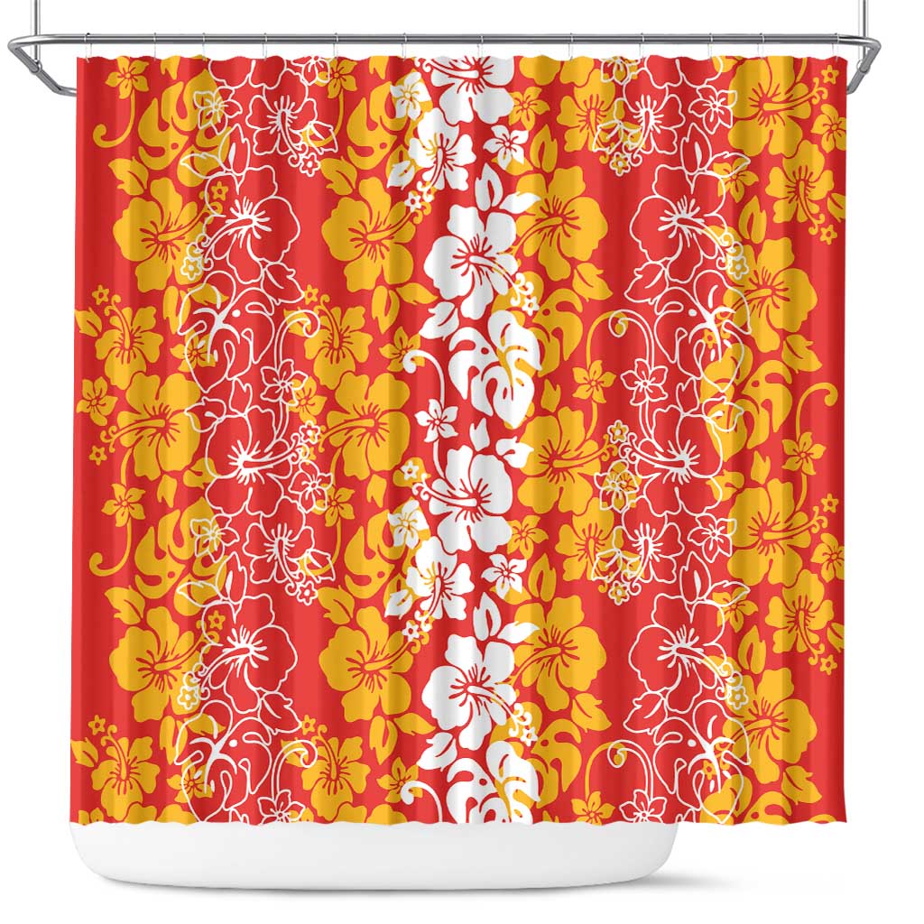 Hawaiian Lei Day Shower Curtain Red Hibiscus Flowers Lei Art