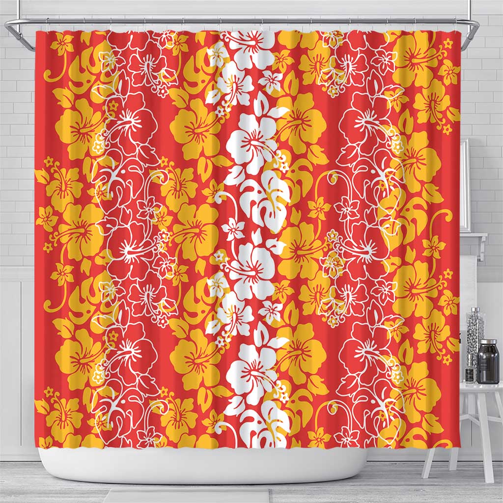 Hawaiian Lei Day Shower Curtain Red Hibiscus Flowers Lei Art
