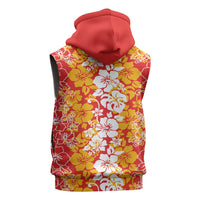 Hawaiian Lei Day Sleeveless Zip Hoodie Red Hibiscus Flowers Lei Art - Polynesian Pride
