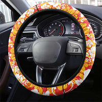 Hawaiian Lei Day Steering Wheel Cover Red Hibiscus Flowers Lei Art