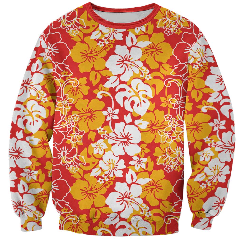 Hawaiian Lei Day Sweatshirt Red Hibiscus Flowers Lei Art
