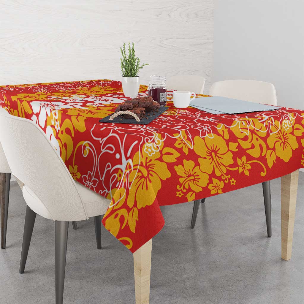 Hawaiian Lei Day Tablecloth Red Hibiscus Flowers Lei Art