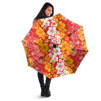 Hawaiian Lei Day Umbrella Red Hibiscus Flowers Lei Art - Polynesian Pride