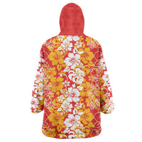 Hawaiian Lei Day Wearable Blanket Hoodie Red Hibiscus Flowers Lei Art