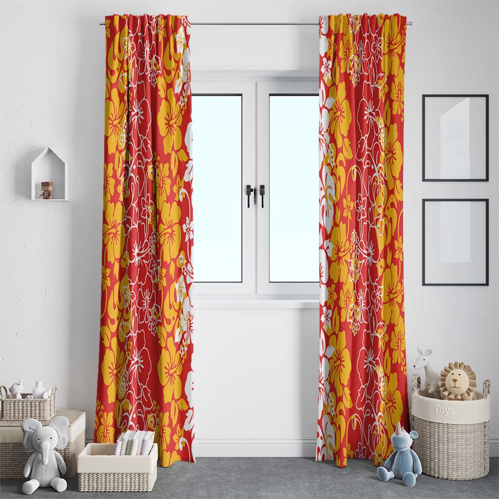 Hawaiian Lei Day Window Curtain Red Hibiscus Flowers Lei Art