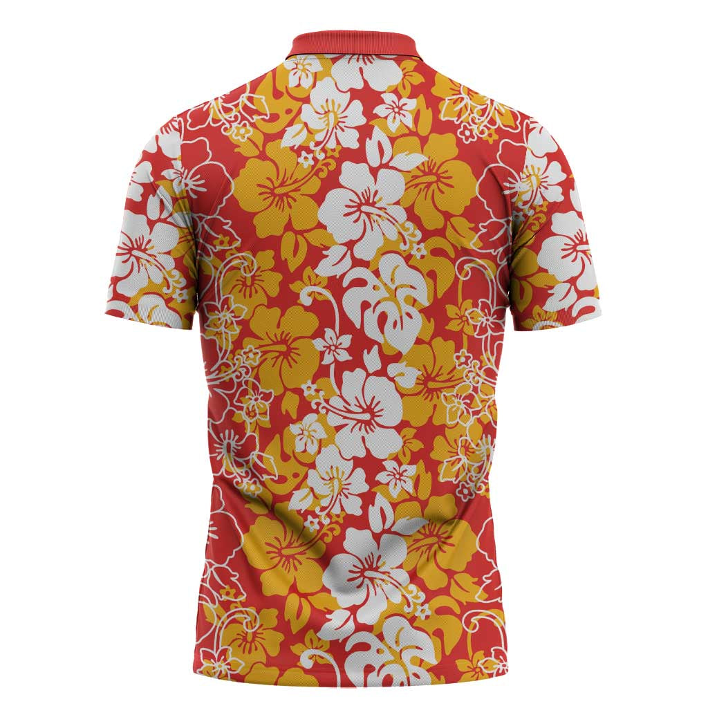Hawaiian Lei Day Zipper Polo Shirt Red Hibiscus Flowers Lei Art - Polynesian Pride