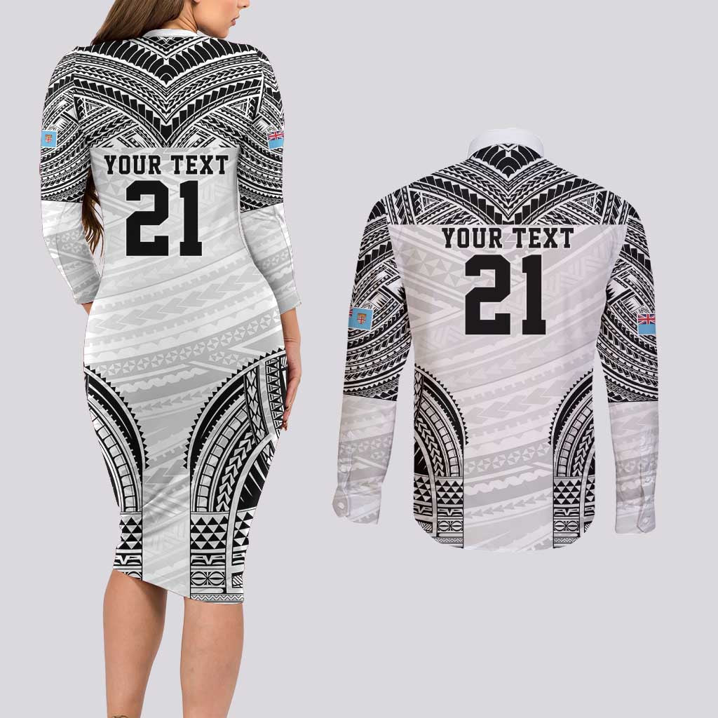 Flying Fijians Pacific Fiji Rugby Custom Couples Matching Long Sleeve Bodycon Dress and Long Sleeve Button Shirt Polynesian Pattern
