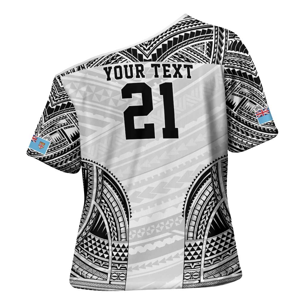 Flying Fijians Pacific Fiji Rugby Custom Cross Shoulder Shirt Polynesian Pattern - Polynesian Pride