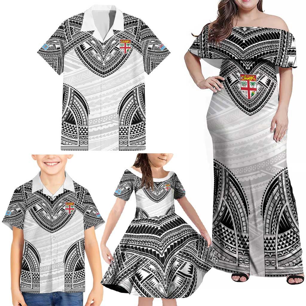 Flying Fijians Pacific Fiji Rugby Custom Family Matching Off Shoulder Maxi Dress and Hawaiian Shirt Polynesian Pattern