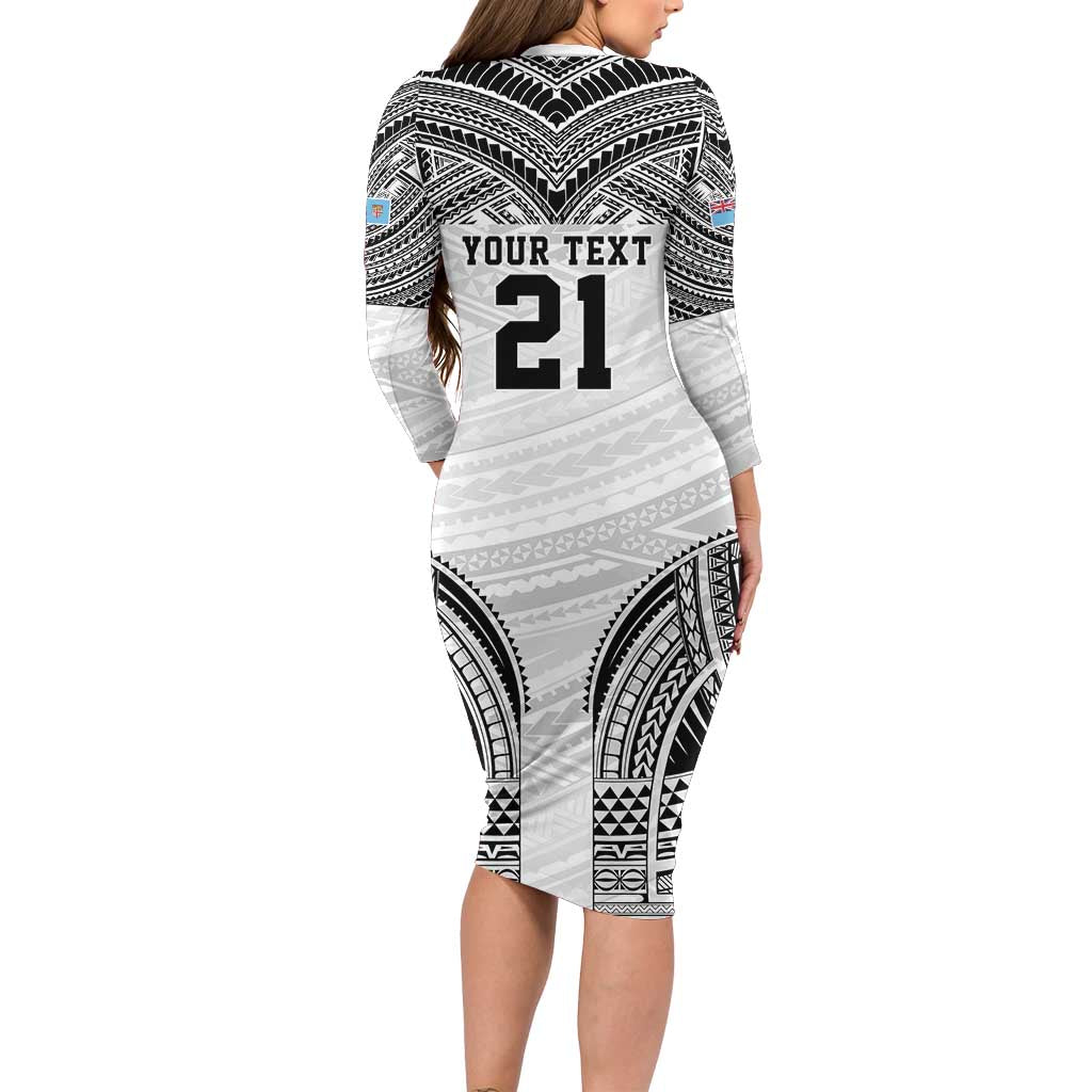 Flying Fijians Pacific Fiji Rugby Custom Long Sleeve Bodycon Dress Polynesian Pattern