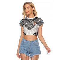 Flying Fijians Pacific Fiji Rugby Custom Raglan Cropped T Shirt Polynesian Pattern