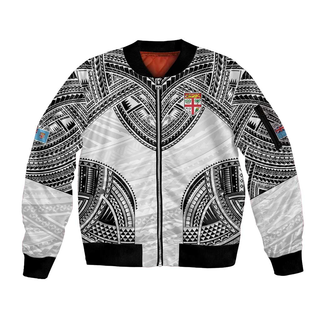 Flying Fijians Pacific Fiji Rugby Custom Sleeve Zip Bomber Jacket Polynesian Pattern