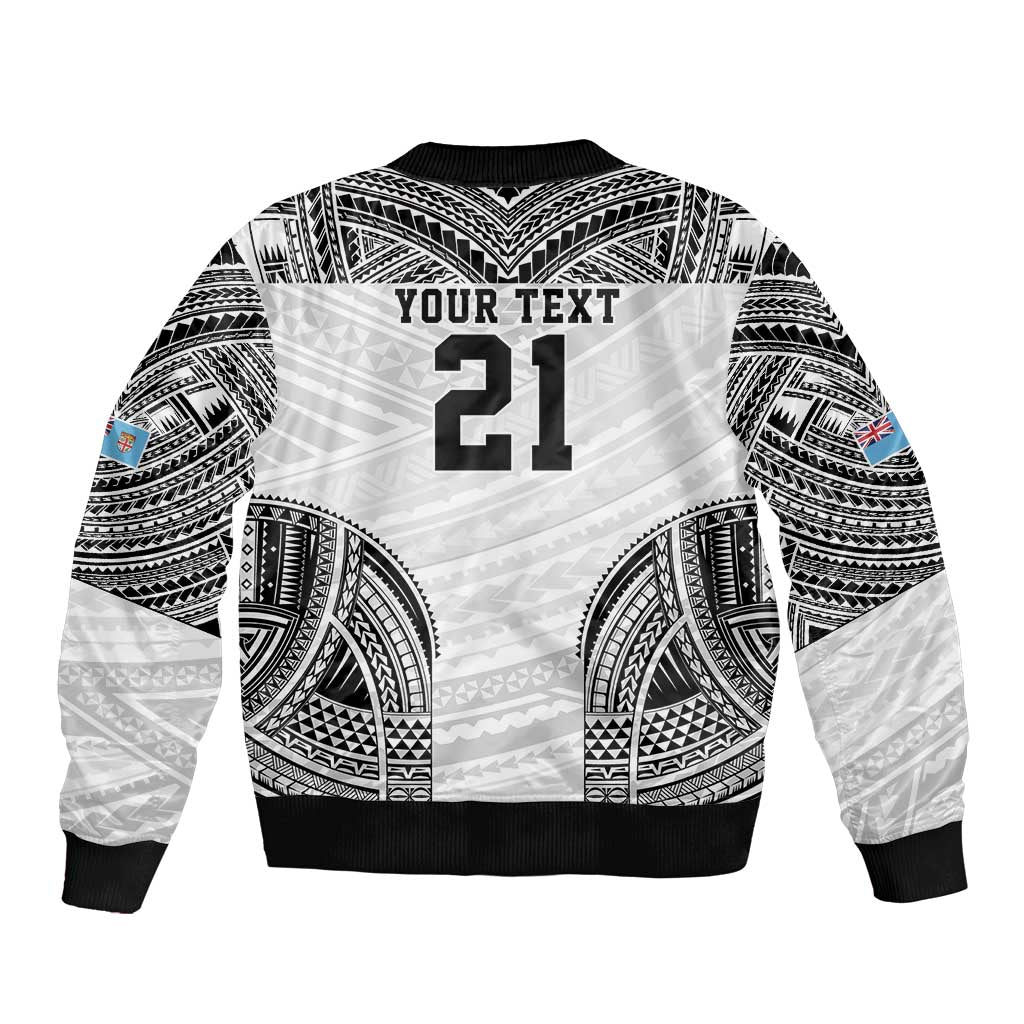 Flying Fijians Pacific Fiji Rugby Custom Sleeve Zip Bomber Jacket Polynesian Pattern