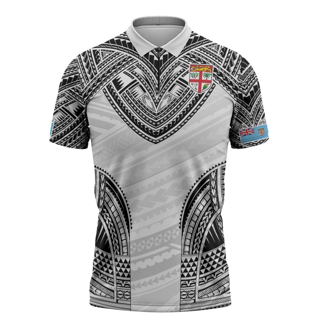 Flying Fijians Pacific Fiji Rugby Custom Zipper Polo Shirt Polynesian Pattern - Polynesian Pride