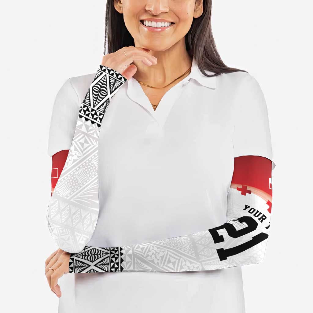 Ikale Tahi Pacific Tonga Rugby Custom Arm Sleeves Tongan Ngatu with Flag Pattern - Polynesian Pride