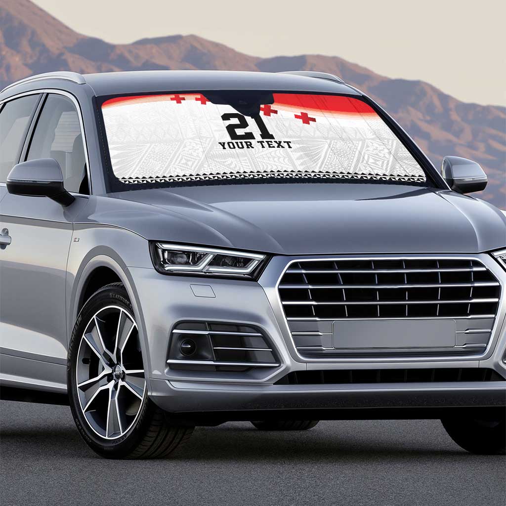 Ikale Tahi Pacific Tonga Rugby Custom Auto Sun Shade Tongan Ngatu with Flag Pattern - Polynesian Pride